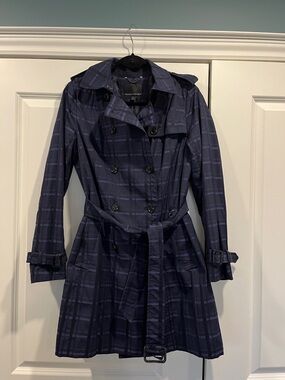 Banana Republic Navy Plaid Trench Coat